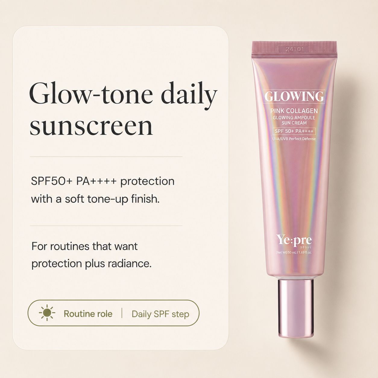 Yepre Glowing Pink Collagen Ampoule Sun Cream SPF50+ PA++++